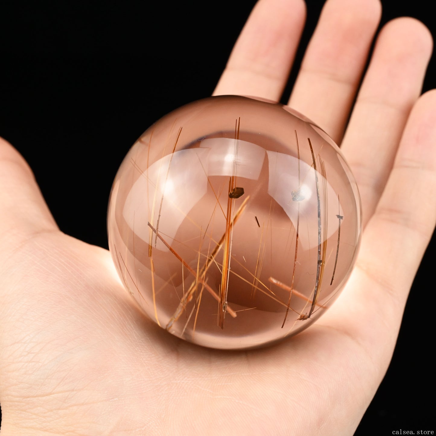 2.38'' Amazing Copper Rutile With Black Mica Sphere Crystal Healing Hand Carved Sphere/Ball