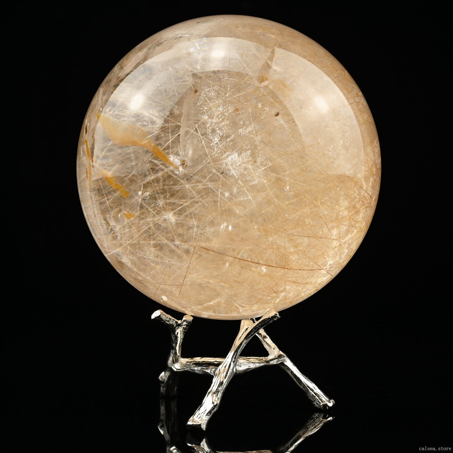 3.74'' Golden Rutile Sphere Crystal Healing Hand Carved Sphere/Ball