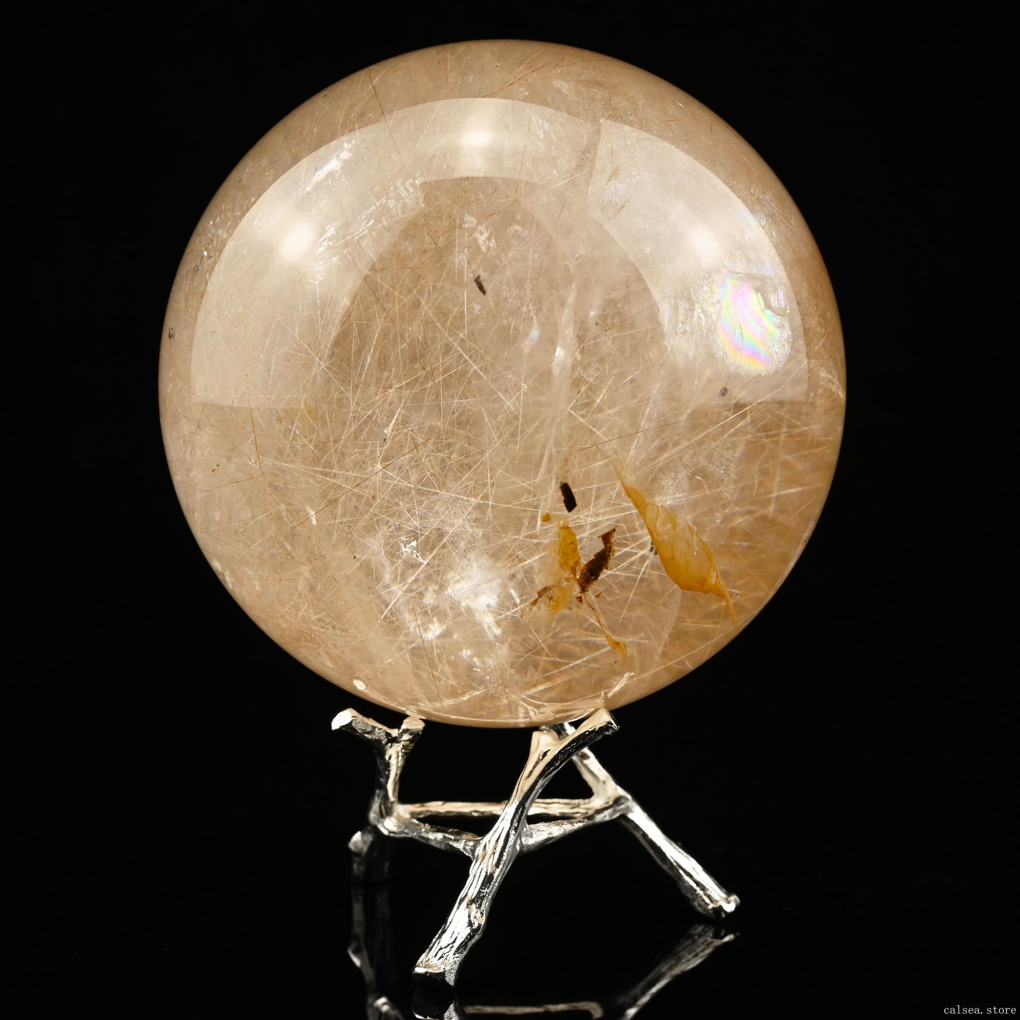 3.74'' Golden Rutile Sphere Crystal Healing Hand Carved Sphere/Ball