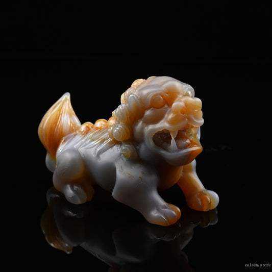 3.46'' Agate Pixiu Sculpture Crystal Healing Hand Carved