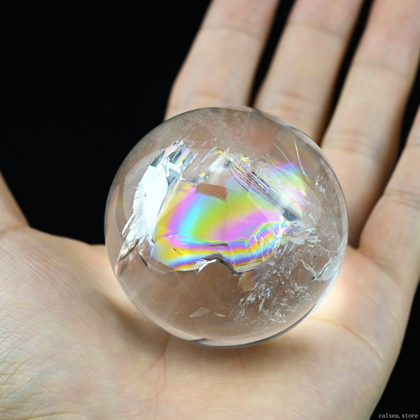 2.08'' Rainbow Clearquartz Sphere Crystal Healing Hand Carved Sphere/Ball