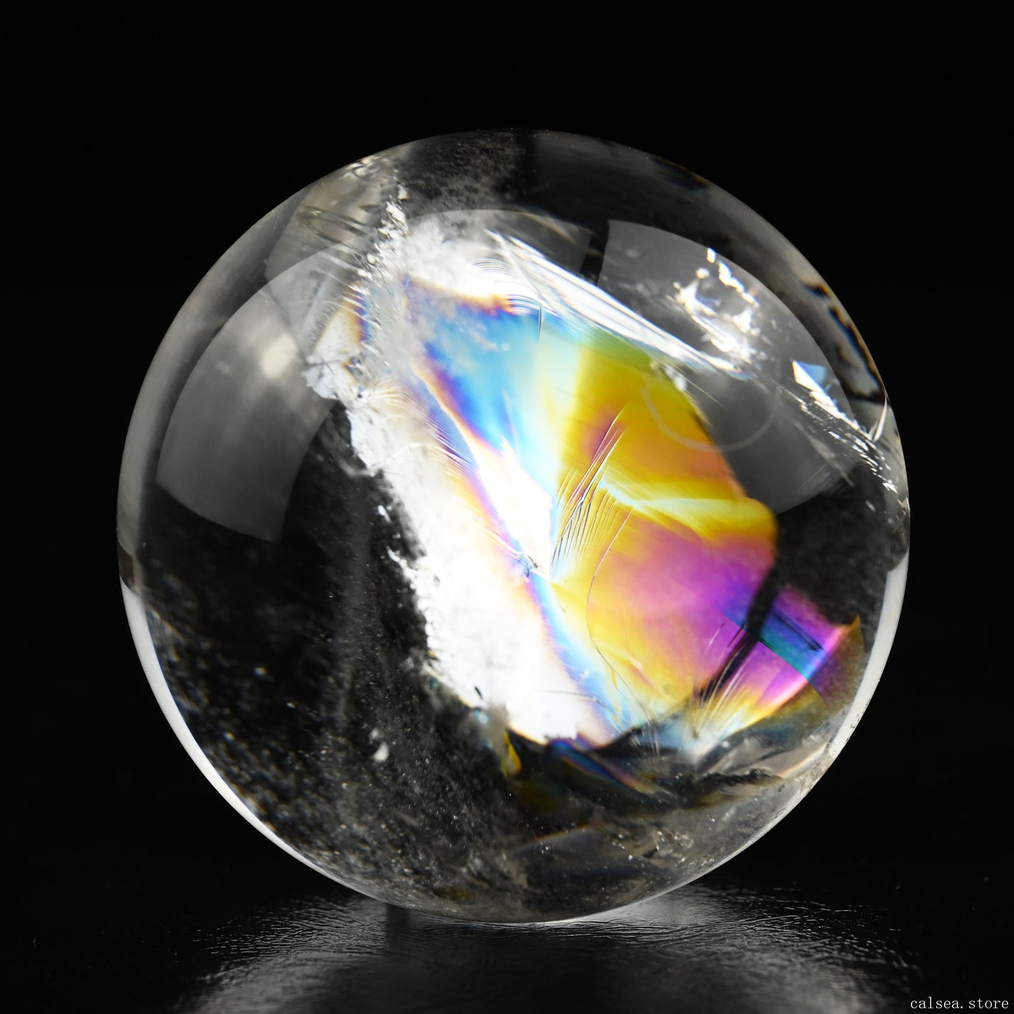 2.42'' Rainbow Clearquartz Sphere Crystal Healing Hand Carved Sphere/Ball