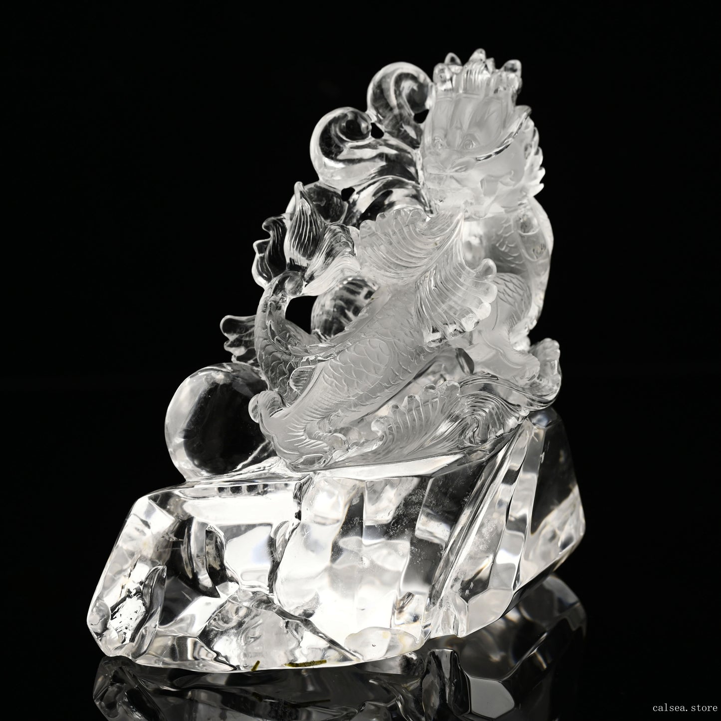 6.53'' Clearquartz Dragon Sculpture Hand Carved Super Realistic