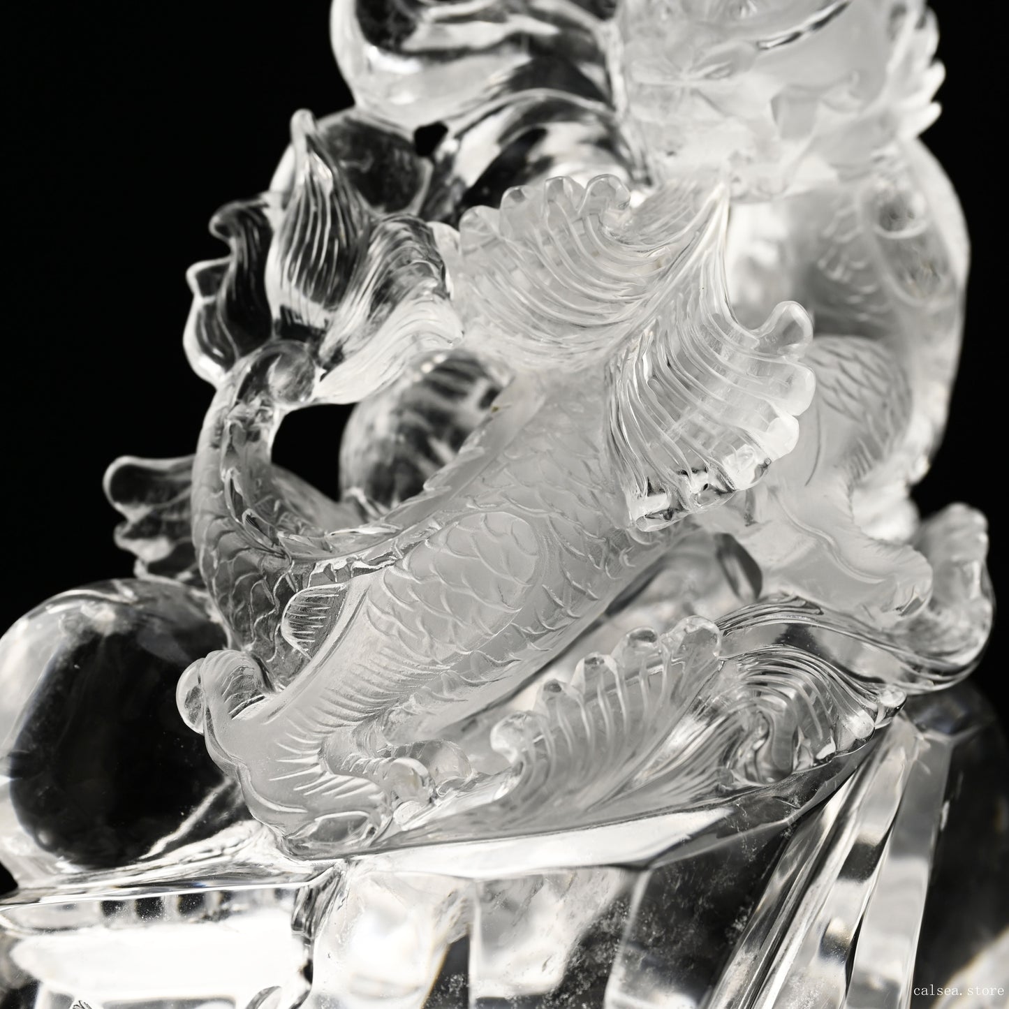 6.53'' Clearquartz Dragon Sculpture Hand Carved Super Realistic