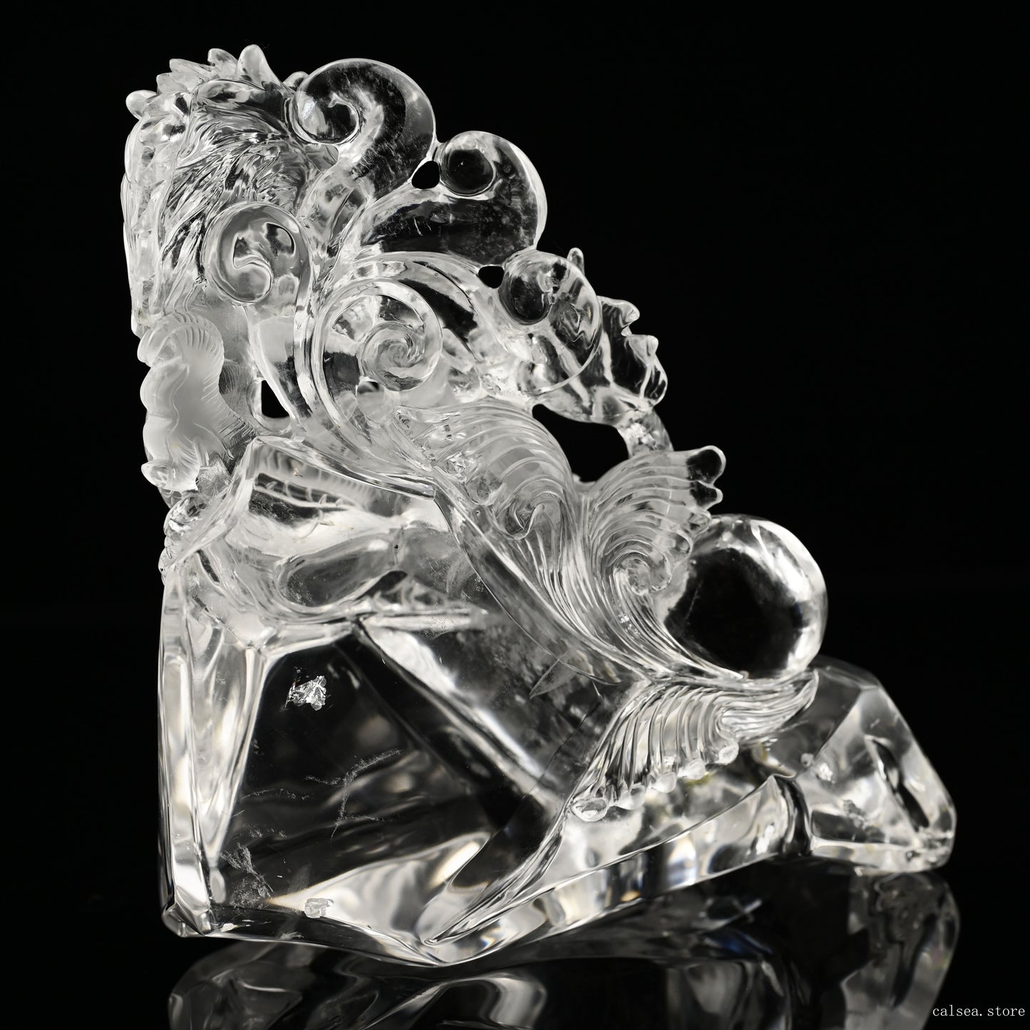 6.53'' Clearquartz Dragon Sculpture Hand Carved Super Realistic