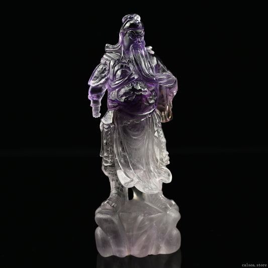 5.16'' Awesome Amethyst Guan Yu Sculpture Crystal Healing Hand Carved