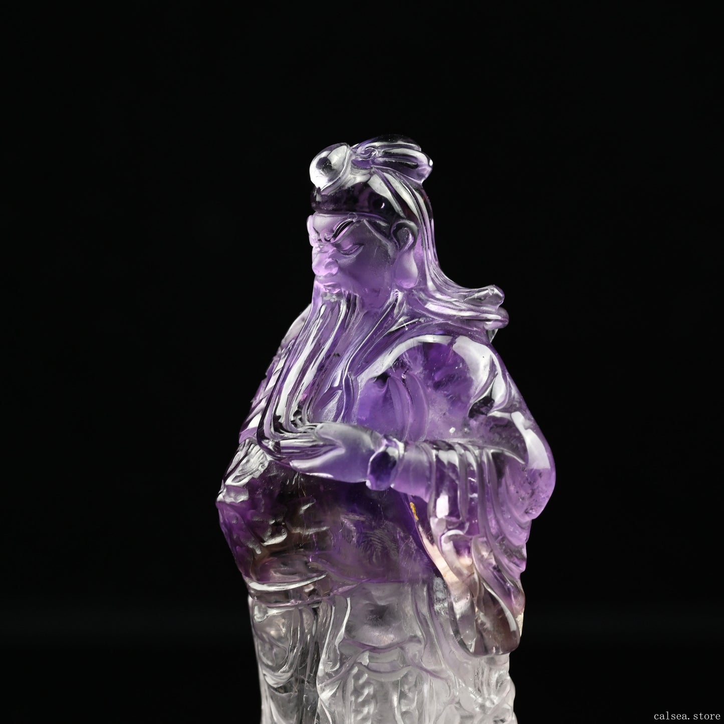 5.16'' Awesome Amethyst Guan Yu Sculpture Crystal Healing Hand Carved