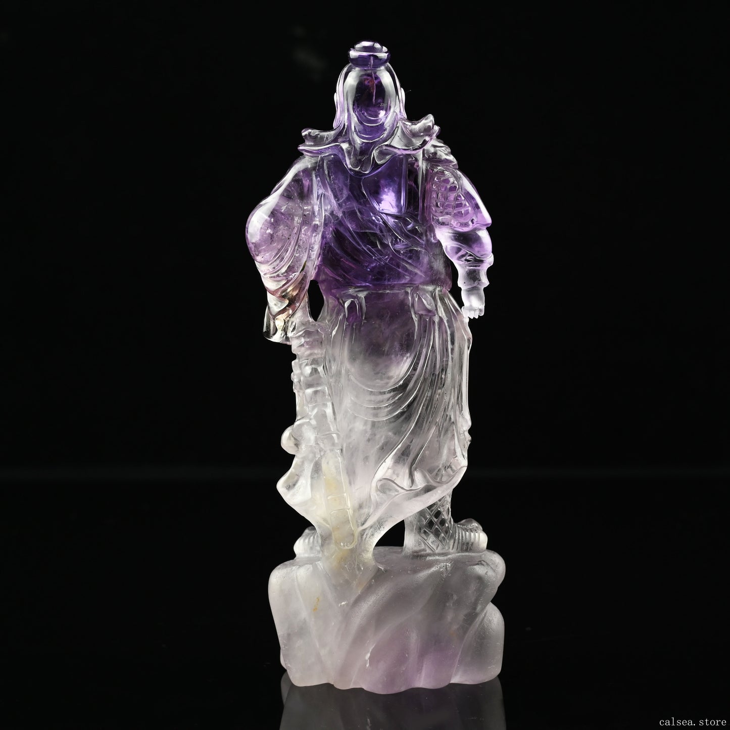 5.16'' Awesome Amethyst Guan Yu Sculpture Crystal Healing Hand Carved