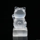 Selenite Lucky Cat Sculpture Crystal Healing Hand Carved