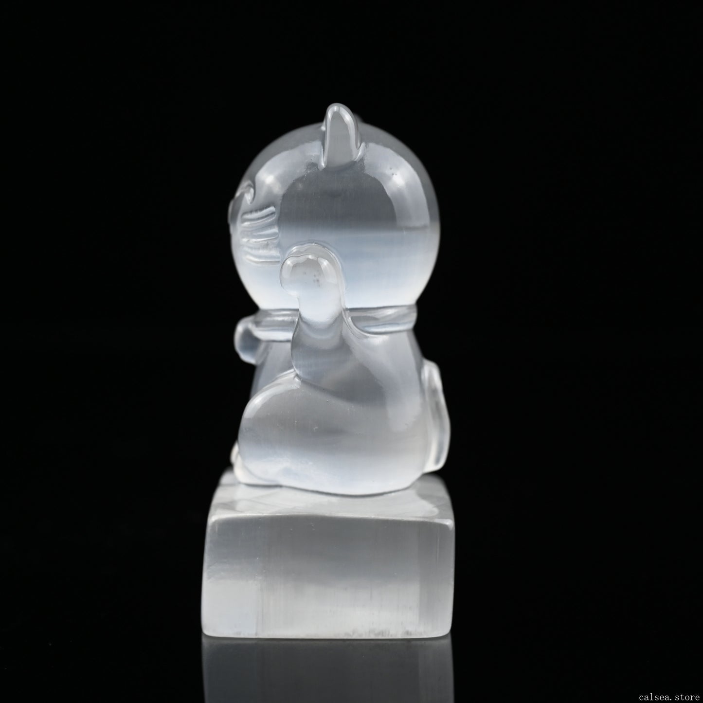 Selenite Lucky Cat Sculpture Crystal Healing Hand Carved