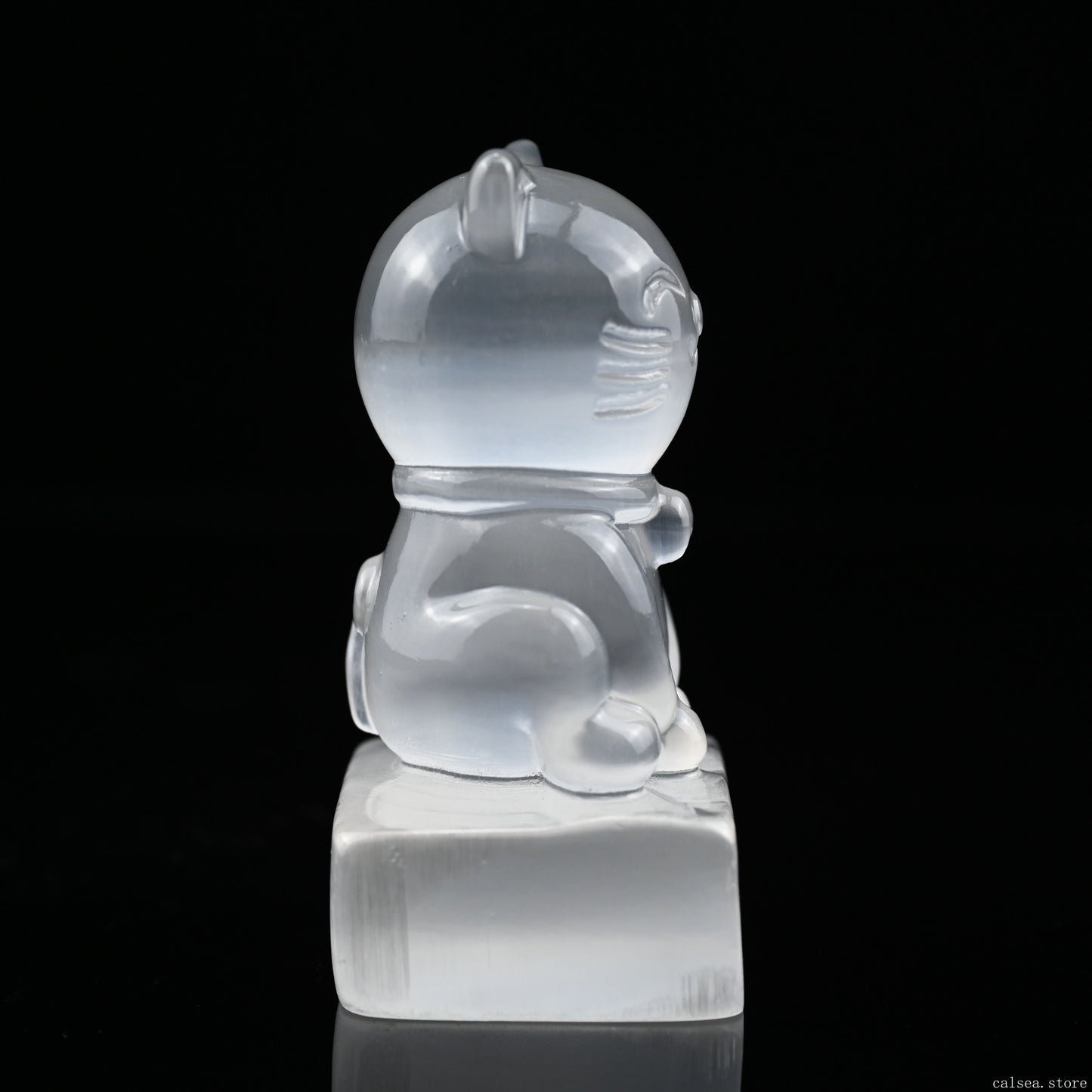 Selenite Lucky Cat Sculpture Crystal Healing Hand Carved