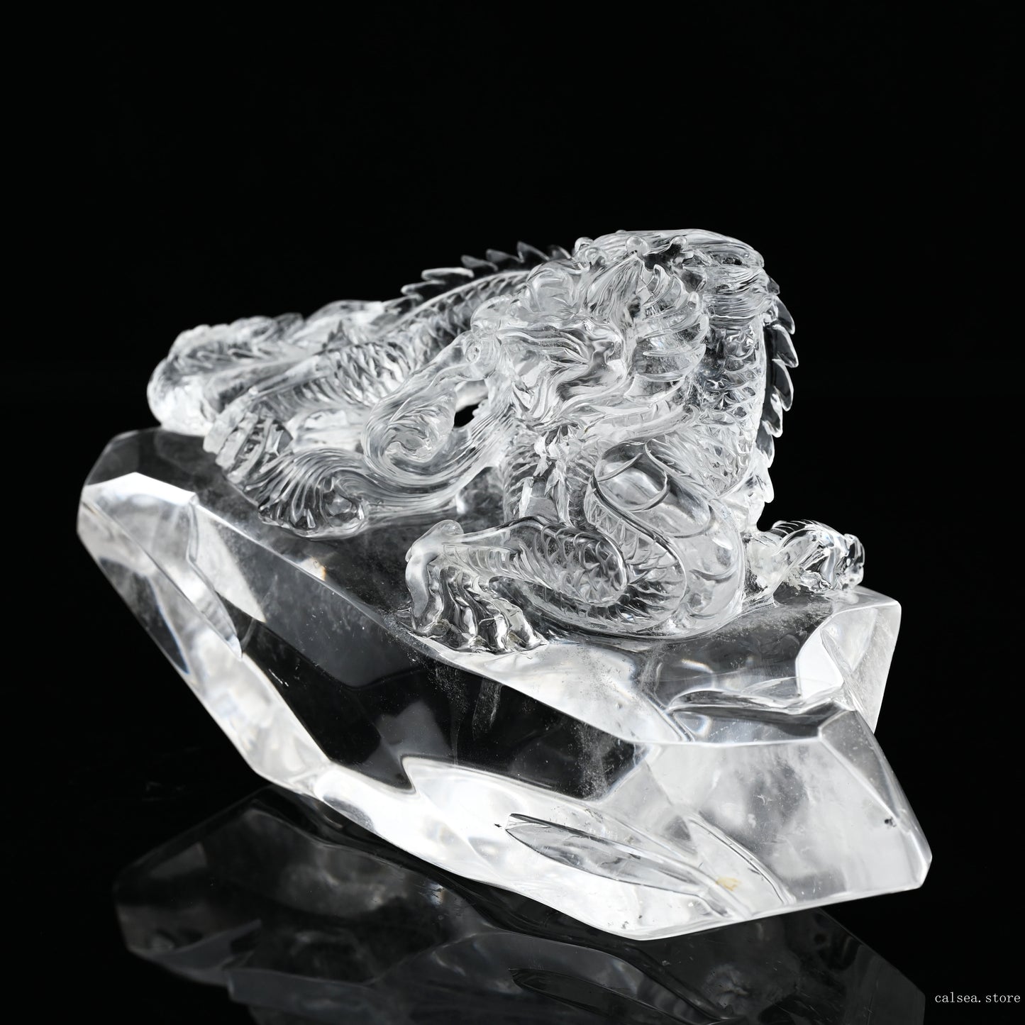 8.66'' Clearquartz Dragon Sculpture Hand Carved Super Realistic