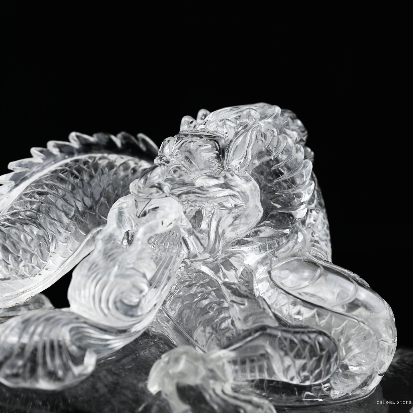 8.66'' Clearquartz Dragon Sculpture Hand Carved Super Realistic