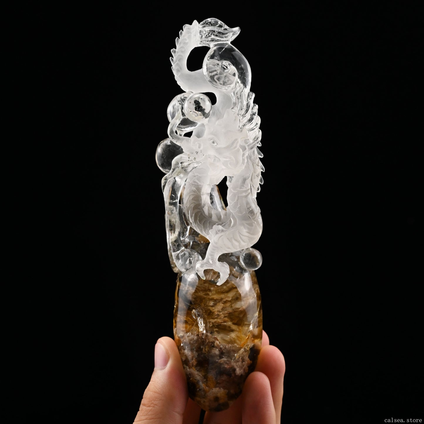 6.49'' Gardenquartz Dragon Sculpture Hand Carved Super Realistic