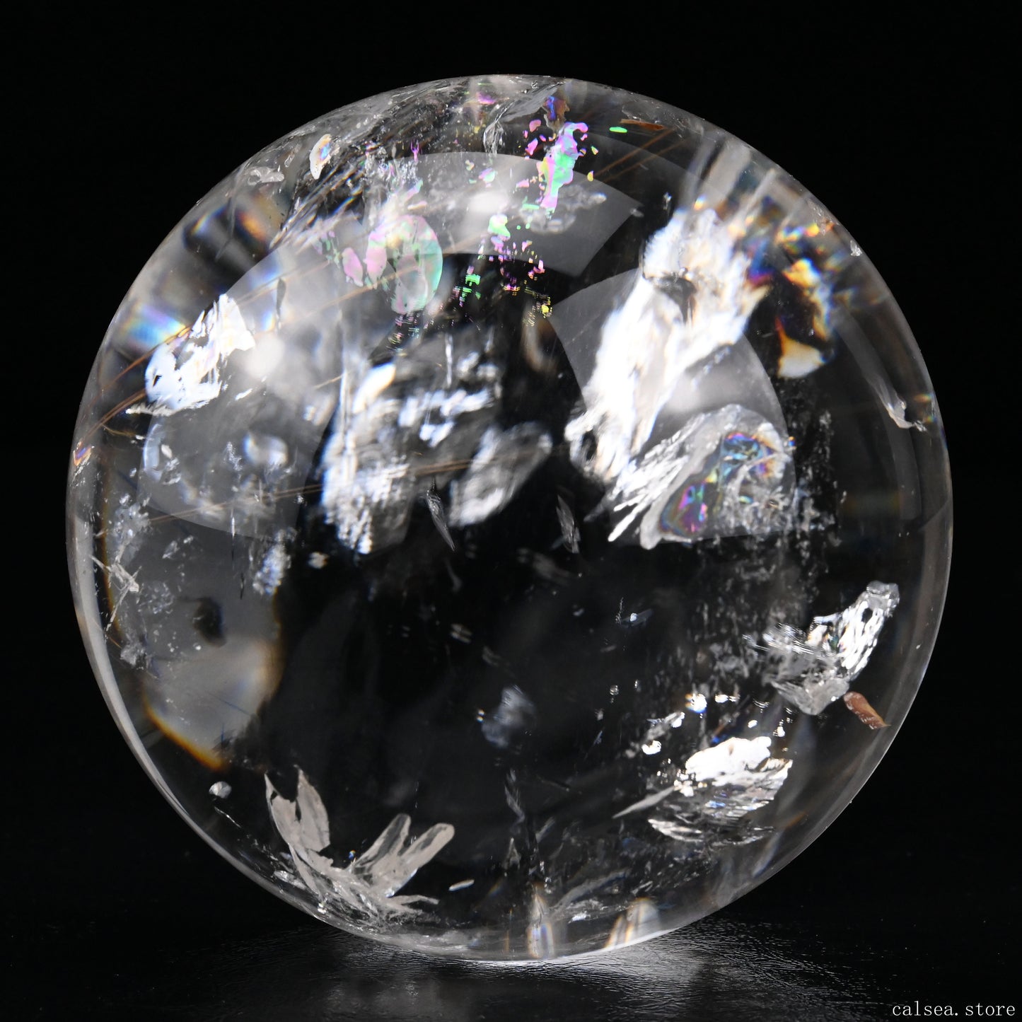 3.46'' Rainbow Rutilated Clearquartz Sphere Crystal Healing Hand Carved Sphere/Ball