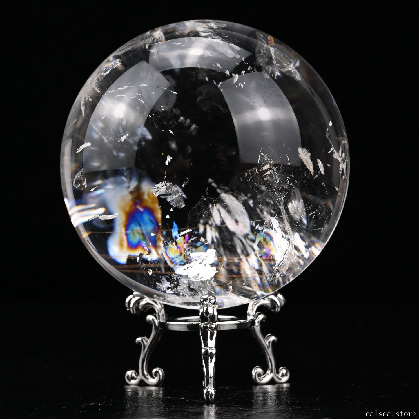 3.46'' Rainbow Rutilated Clearquartz Sphere Crystal Healing Hand Carved Sphere/Ball