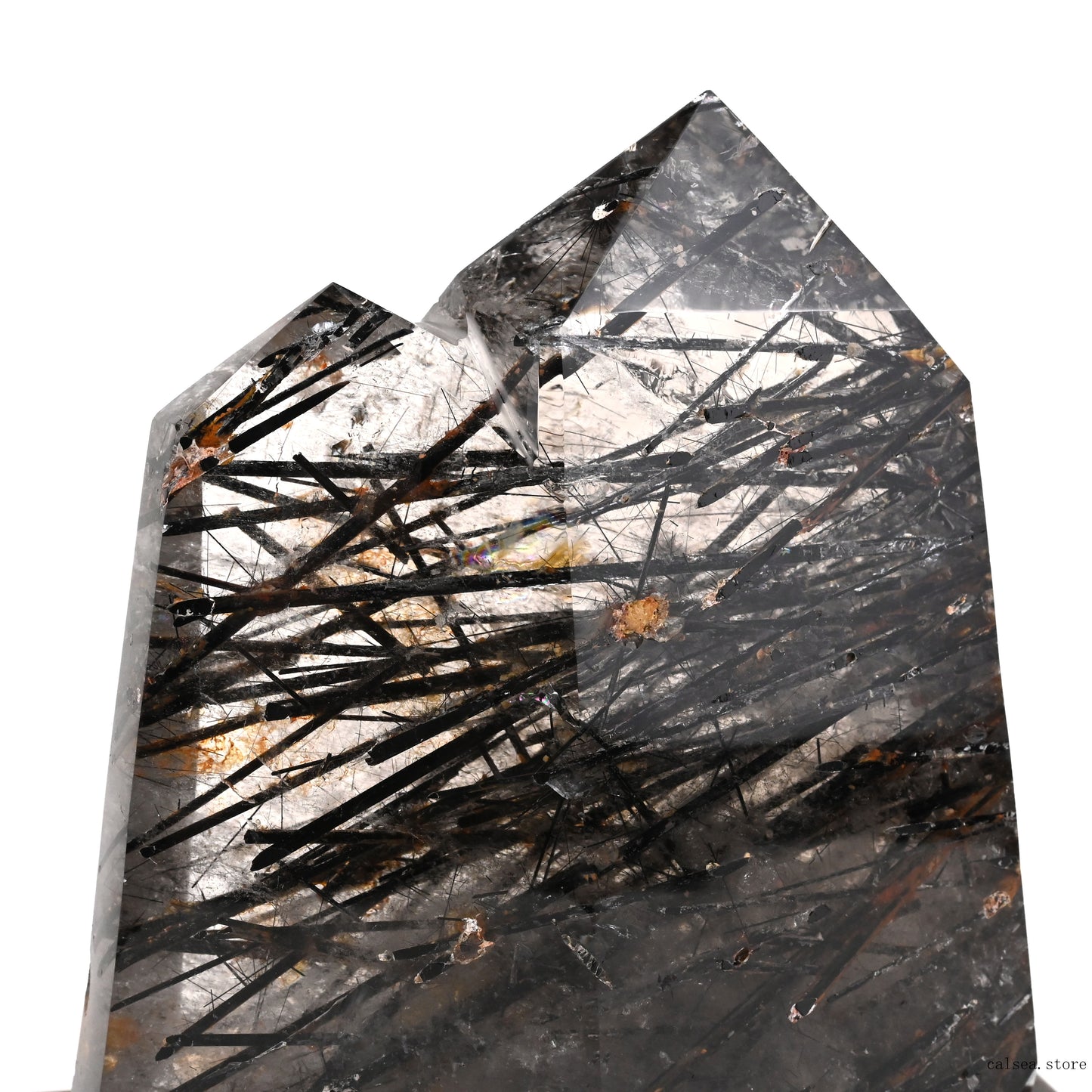 Smokeyquartz Black Rutile,Tourmaline Double Tower Crystal Healing Hand Carved