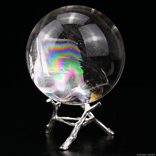 3.05'' Rainbow Clearquartz Sphere Crystal Healing Hand Carved Sphere/Ball