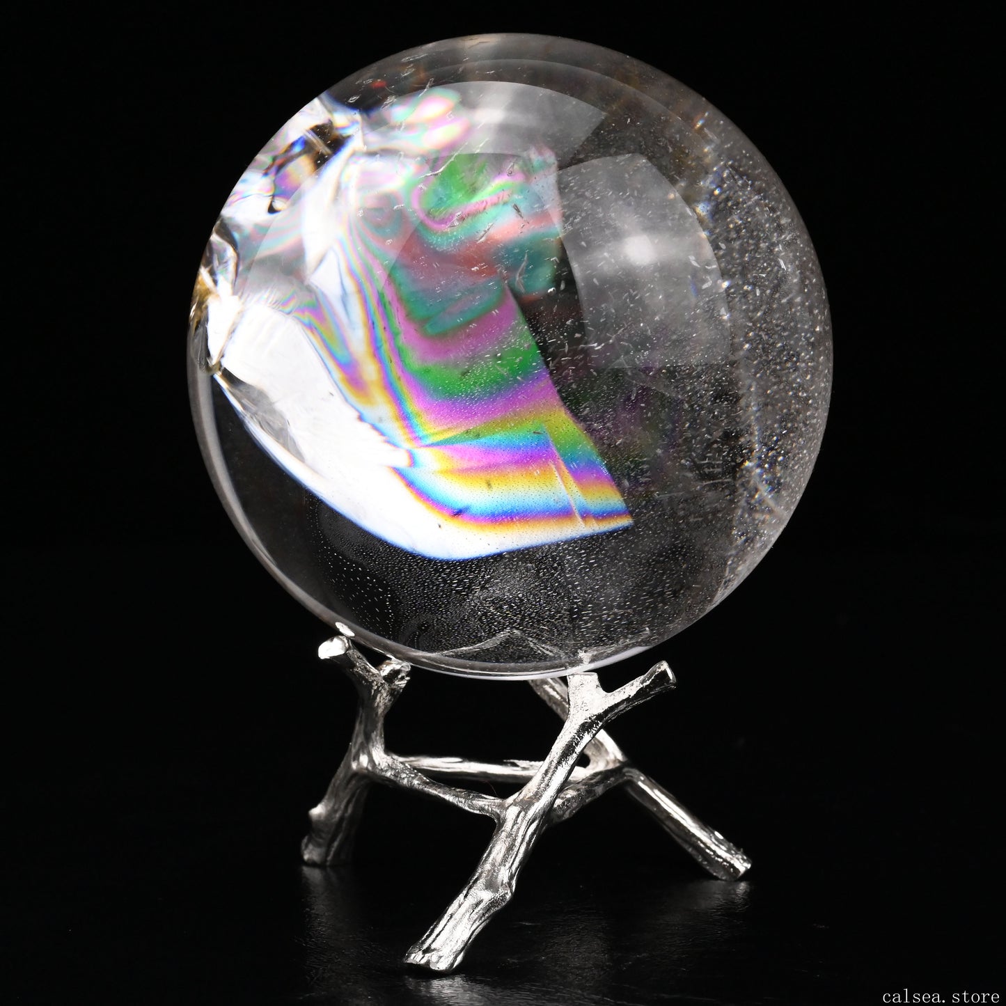 3.05'' Rainbow Clearquartz Sphere Crystal Healing Hand Carved Sphere/Ball