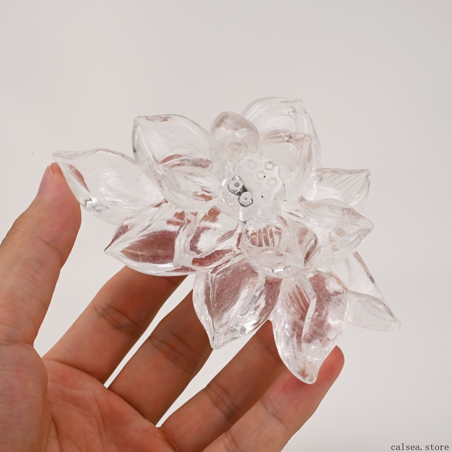 Clearquartz Lotus Flower Sculpture Crystal Healing Hand Carved