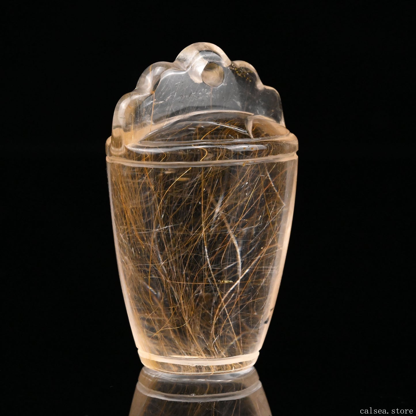 Golden Rutile,Rutilated Money Bucket Sculpture, Crystal Healing