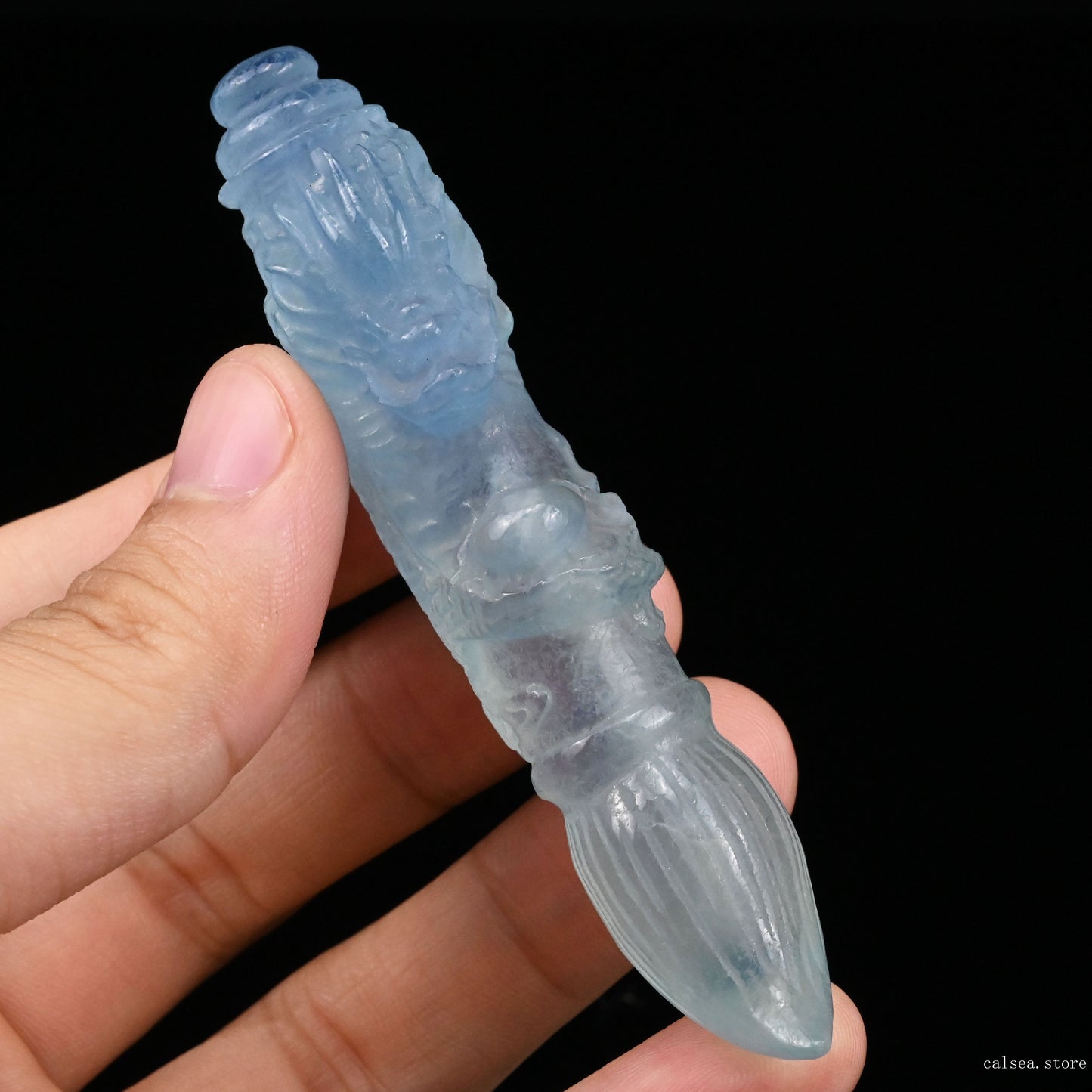 Gemstone Aquamarine Writing Brush Sculpture Crystal Healing Hand Carved