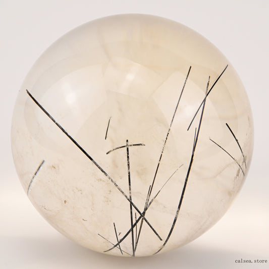 3.42'' Black Rutile,Tourmaline Quartz Sphere Crystal Healing Hand Carved Crystal Ball