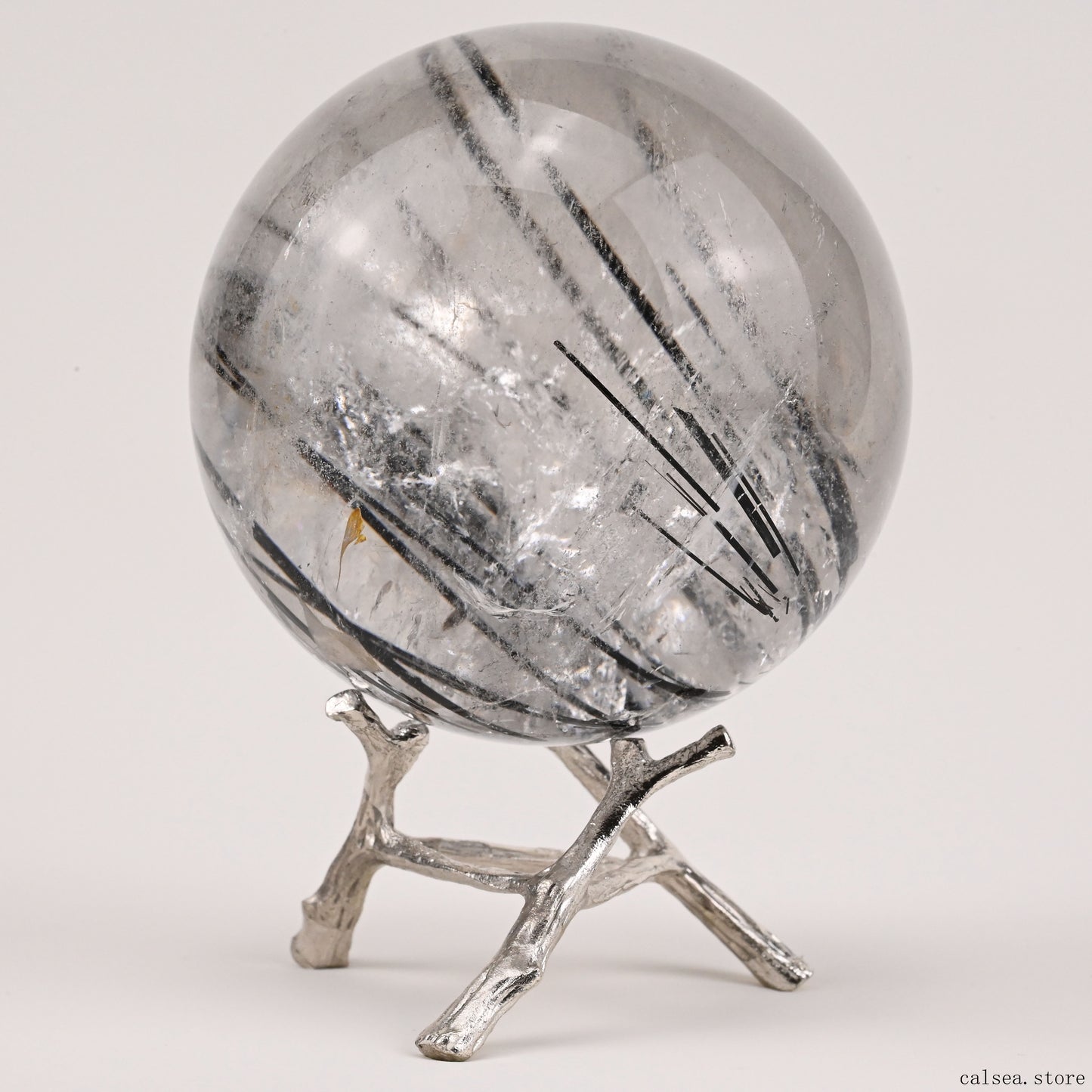 2.99'' Black Rutile,Tourmaline Quartz Sphere Crystal Healing Hand Carved Crystal Ball