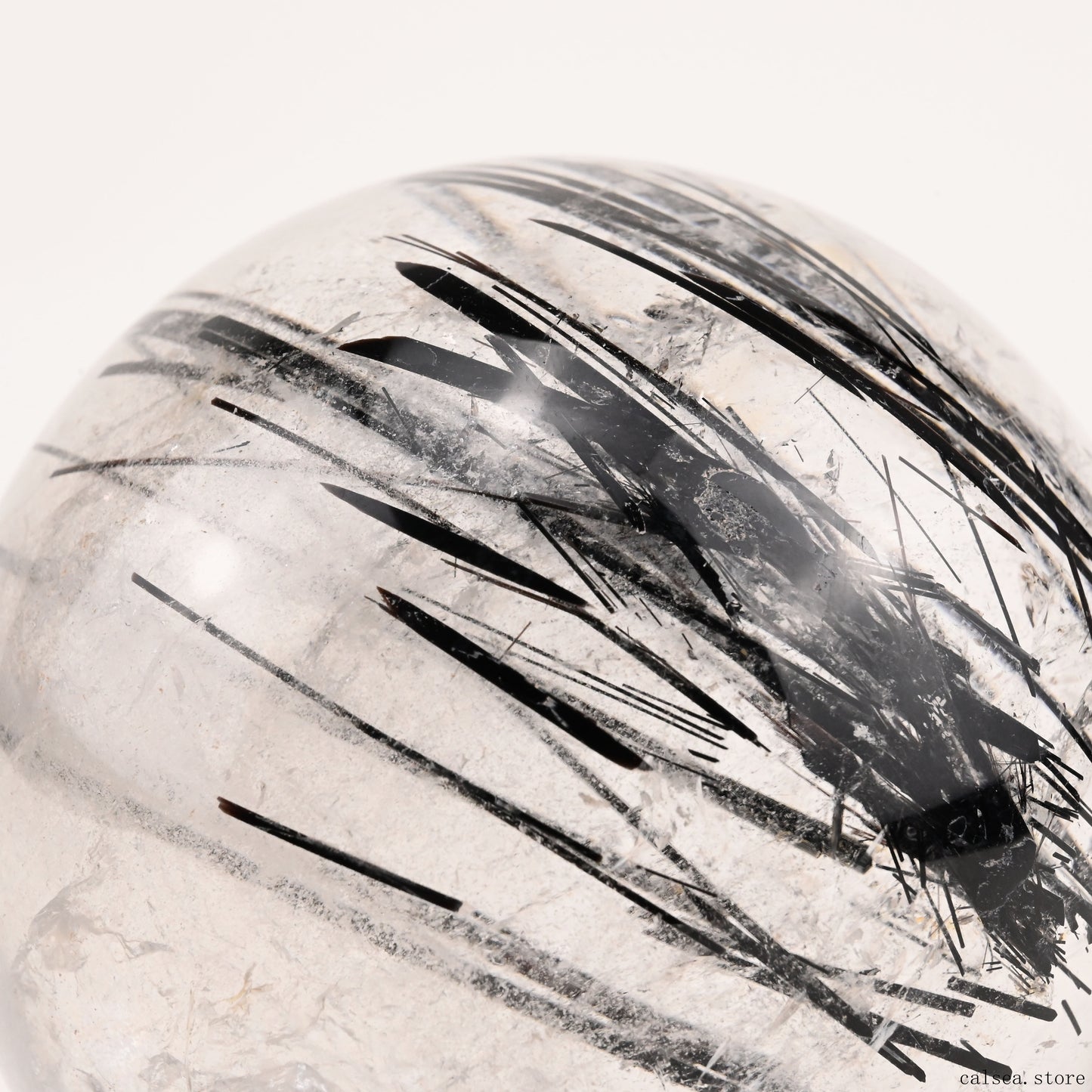 2.99'' Black Rutile,Tourmaline Quartz Sphere Crystal Healing Hand Carved Crystal Ball