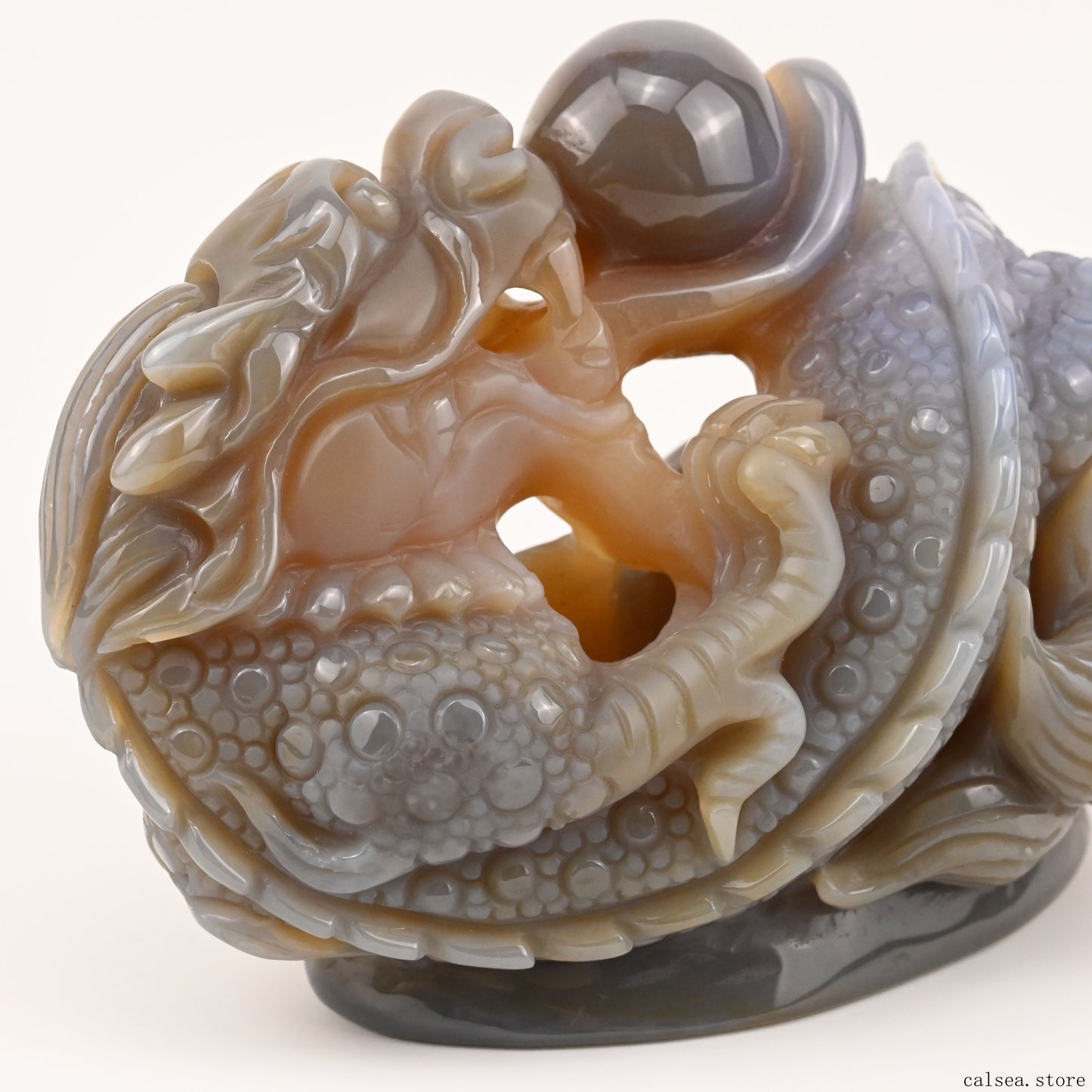 4.6'' Agate Dragon Sculpture Hand Carved Super Realistic