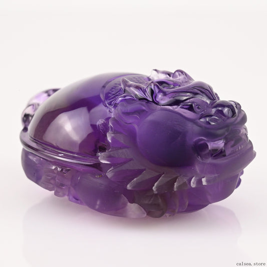 2.43" Gem Amethyst Dragon Turtle Sculpture Crystal Healing Hand Carved