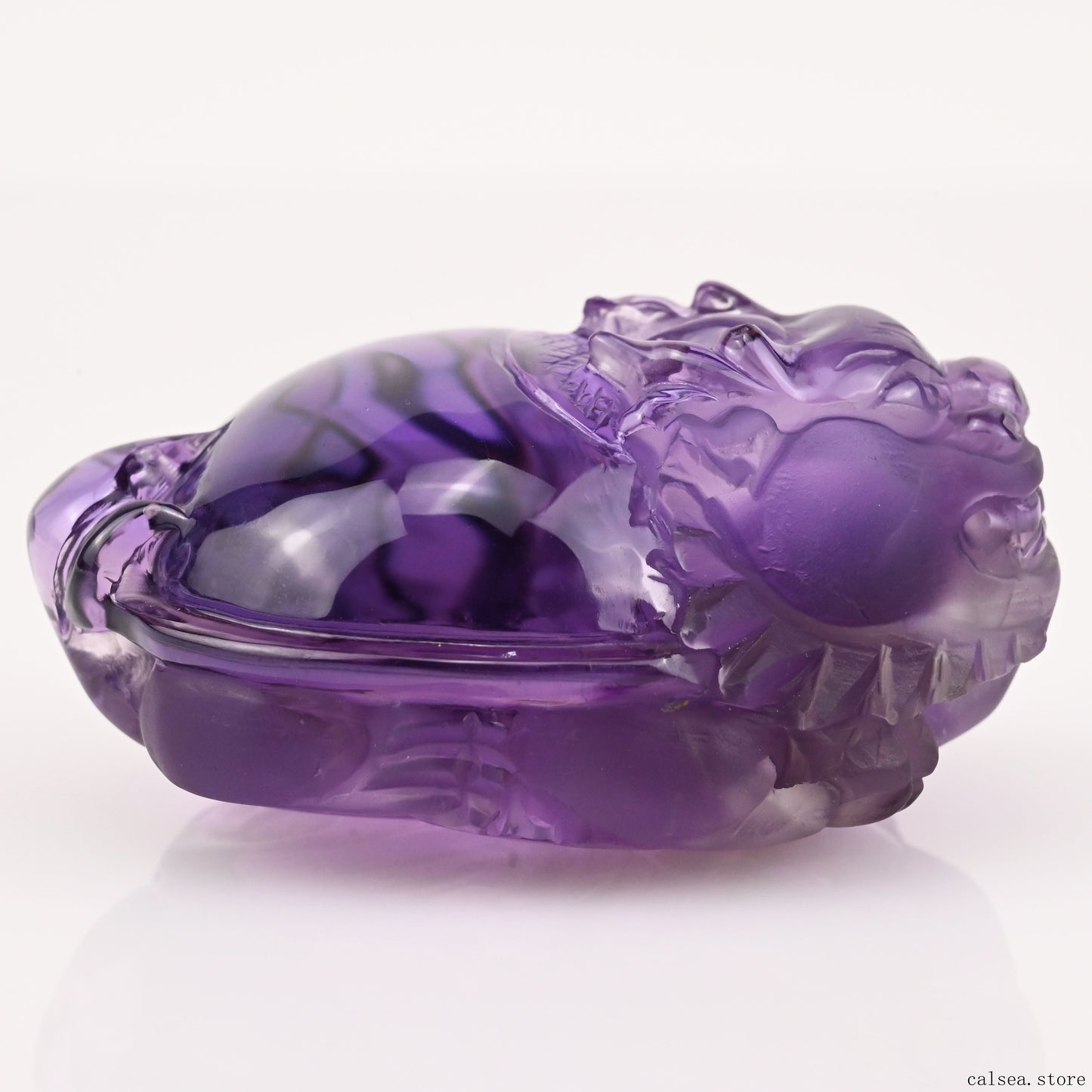 2.43" Gem Amethyst Dragon Turtle Sculpture Crystal Healing Hand Carved