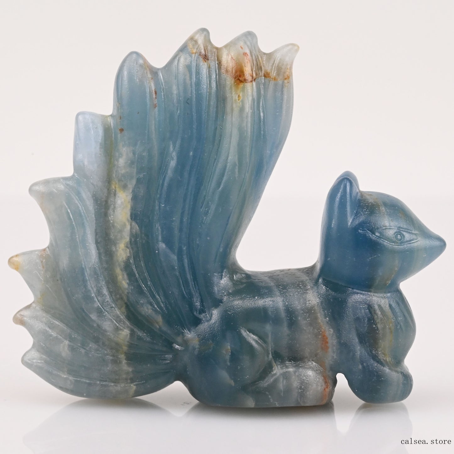 Blue Onyx Nine Tails Fox Sculpture Crystal Healing Hand Carved Crystal