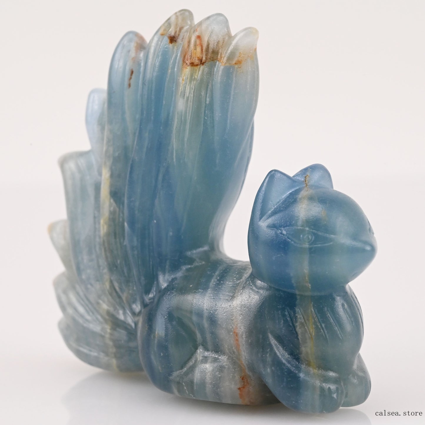 Blue Onyx Nine Tails Fox Sculpture Crystal Healing Hand Carved Crystal