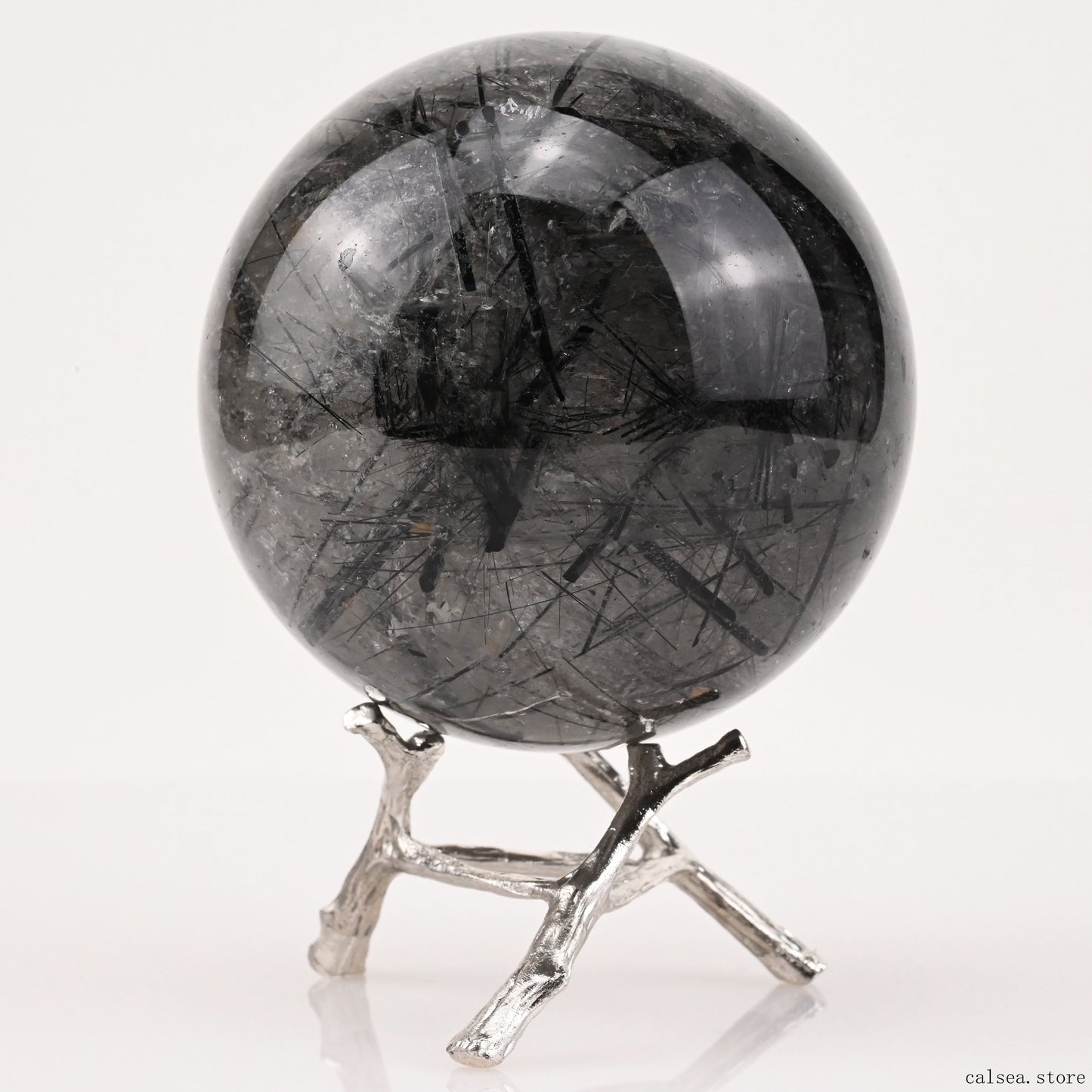 3.05'' Black Rutile,Tourmaline Quartz Sphere Crystal Healing Hand Carved Crystal Ball