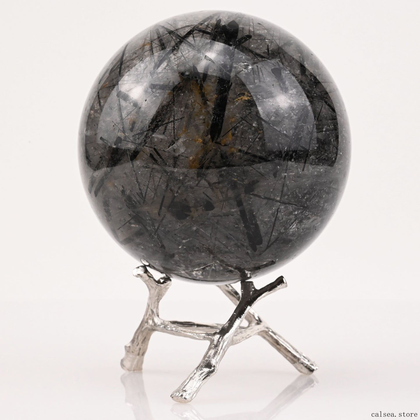 3.05'' Black Rutile,Tourmaline Quartz Sphere Crystal Healing Hand Carved Crystal Ball