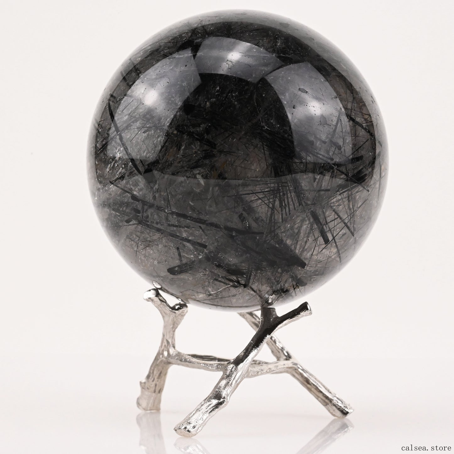 3.05'' Black Rutile,Tourmaline Quartz Sphere Crystal Healing Hand Carved Crystal Ball