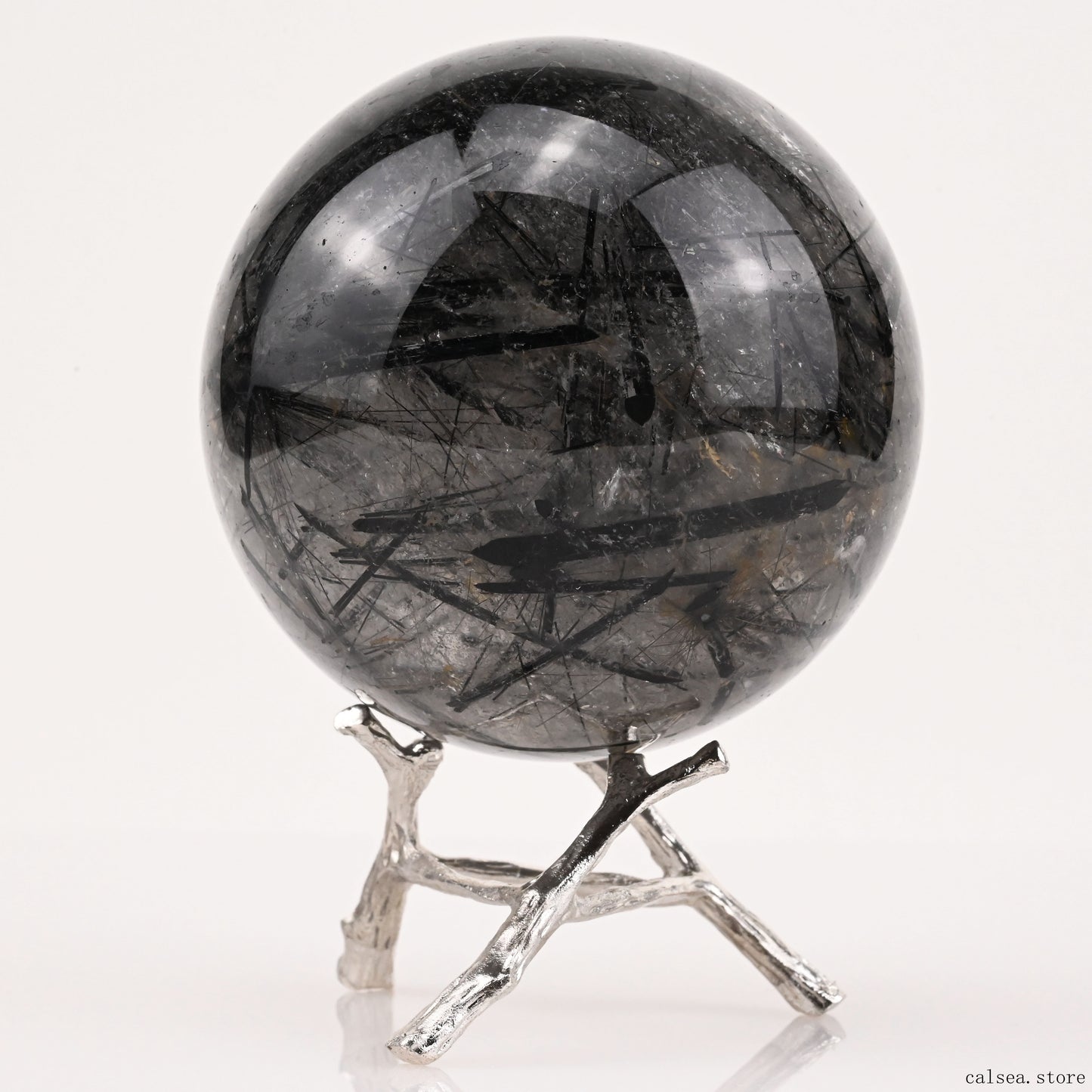 3.05'' Black Rutile,Tourmaline Quartz Sphere Crystal Healing Hand Carved Crystal Ball