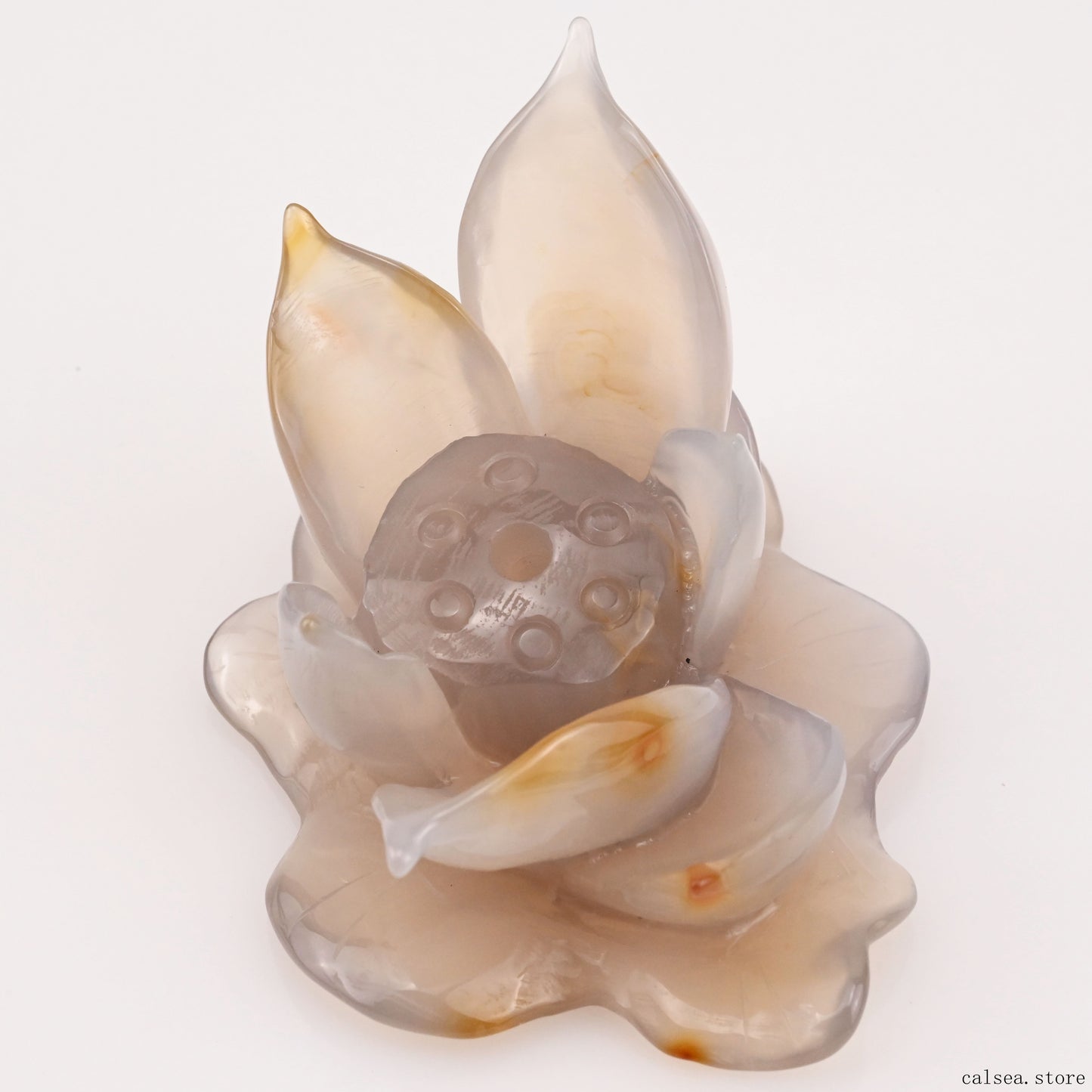 Agate Lotus Flower Sculpture Crystal Healing Hand Carved Ornaments