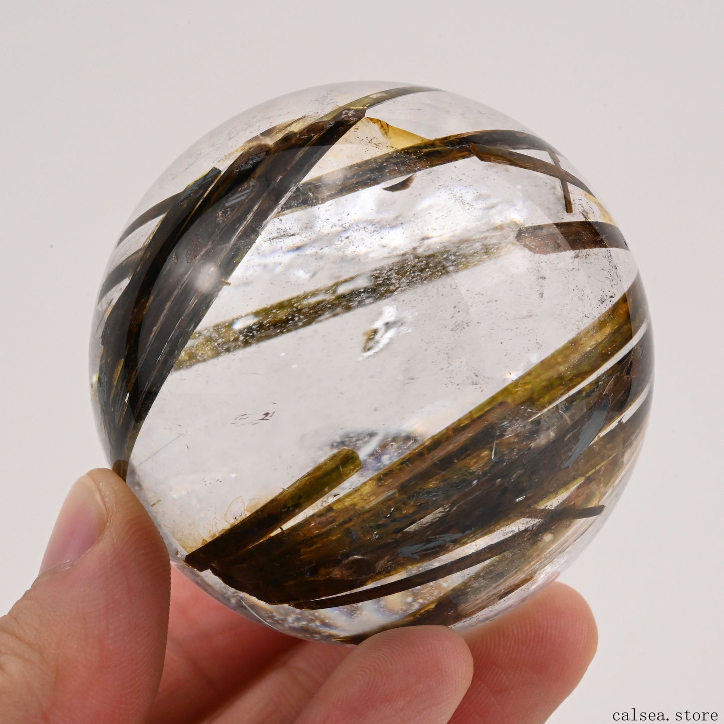 2.25'' Rainbow Green Tourmaline,Rutilated Hand Carved Crystal Healing Crystal Sphere/Bal