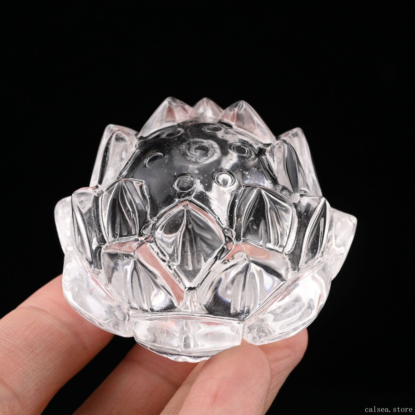 Clearquartz Lotus Flower Sculpture Crystal Healing Hand Carved