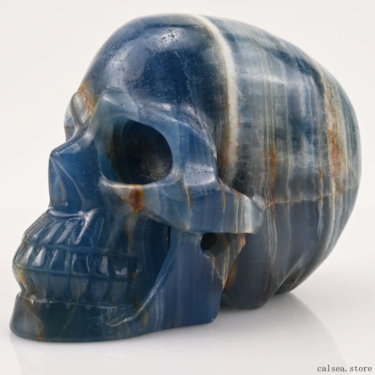 Blue Onyx Hand Carved Crystal Skull Sculpture Crystal Healing Super Realistic