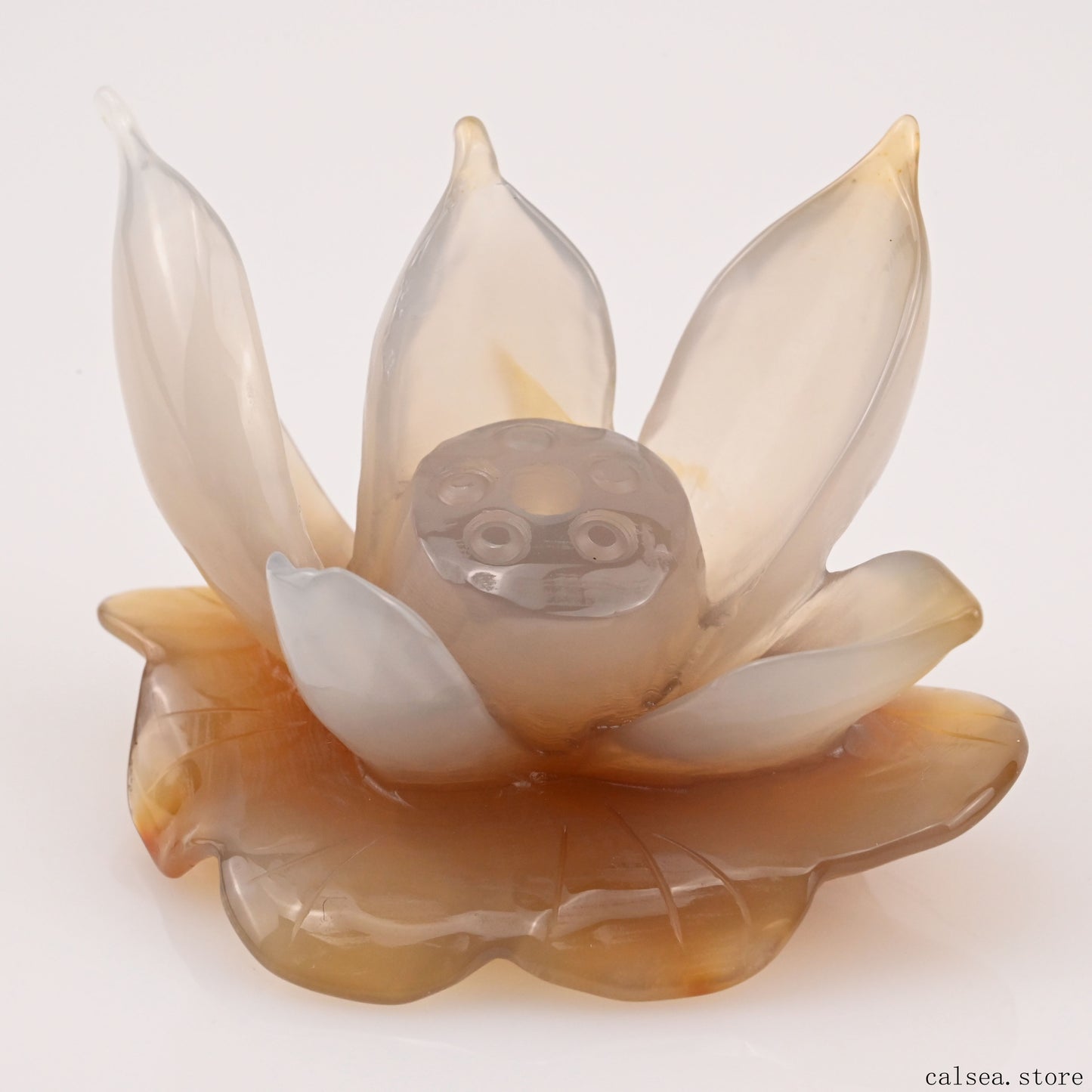 Agate Lotus Flower Sculpture Crystal Healing Hand Carved Ornaments