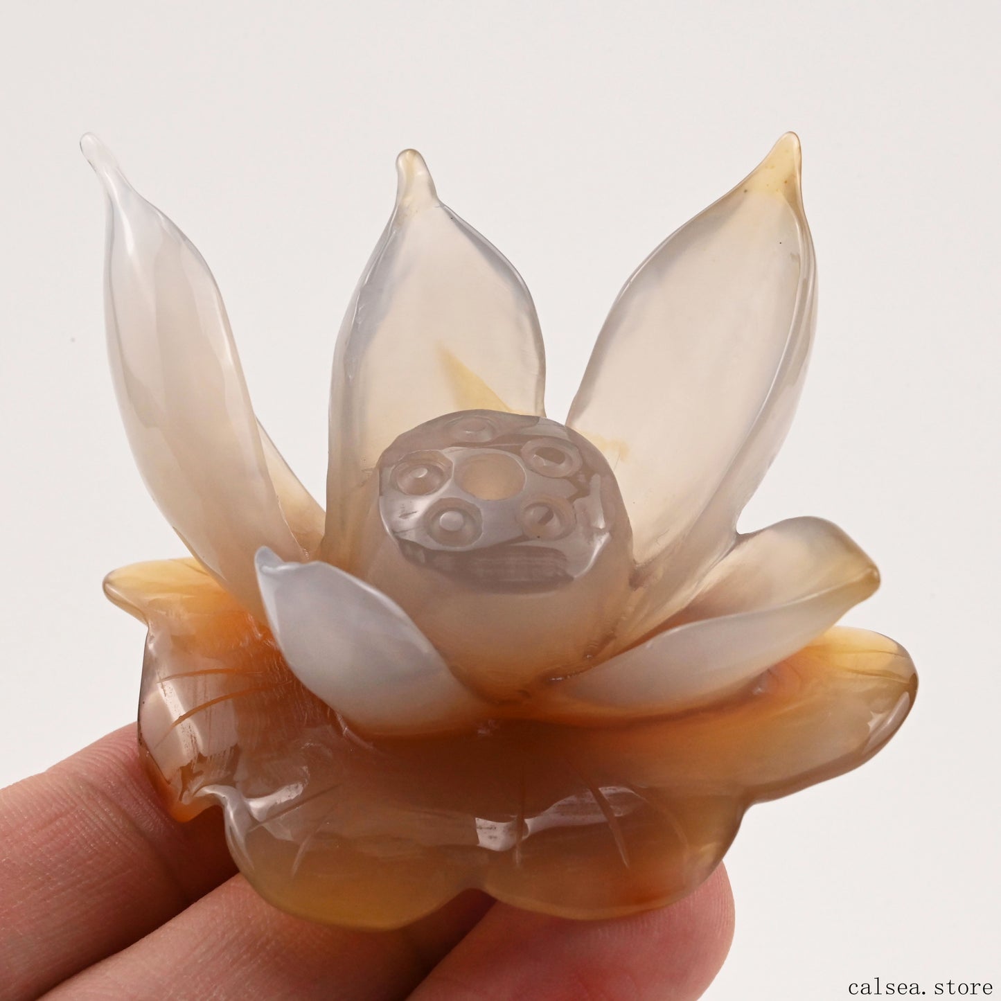 Agate Lotus Flower Sculpture Crystal Healing Hand Carved Ornaments