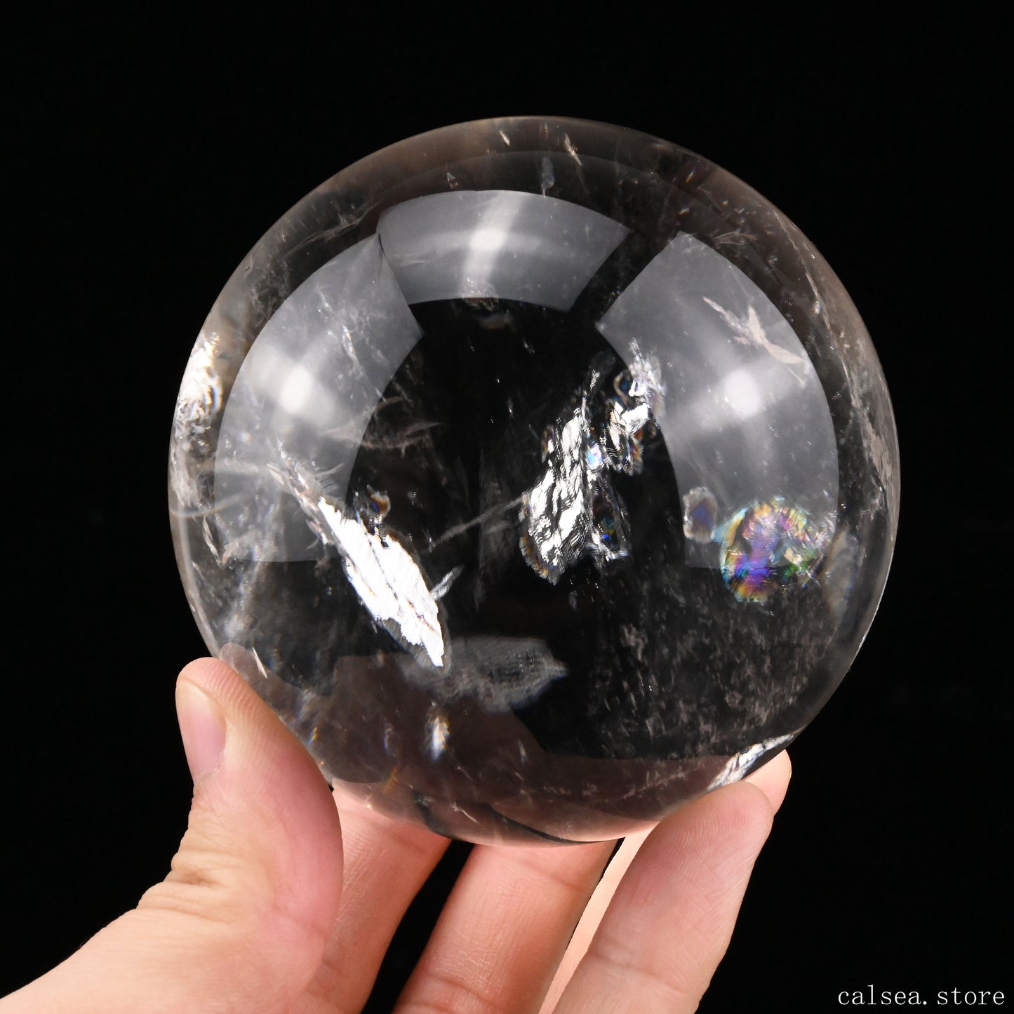 3.36'' Rainbow Clearquartz Sphere Crystal Healing Hand Carved Sphere/Ball