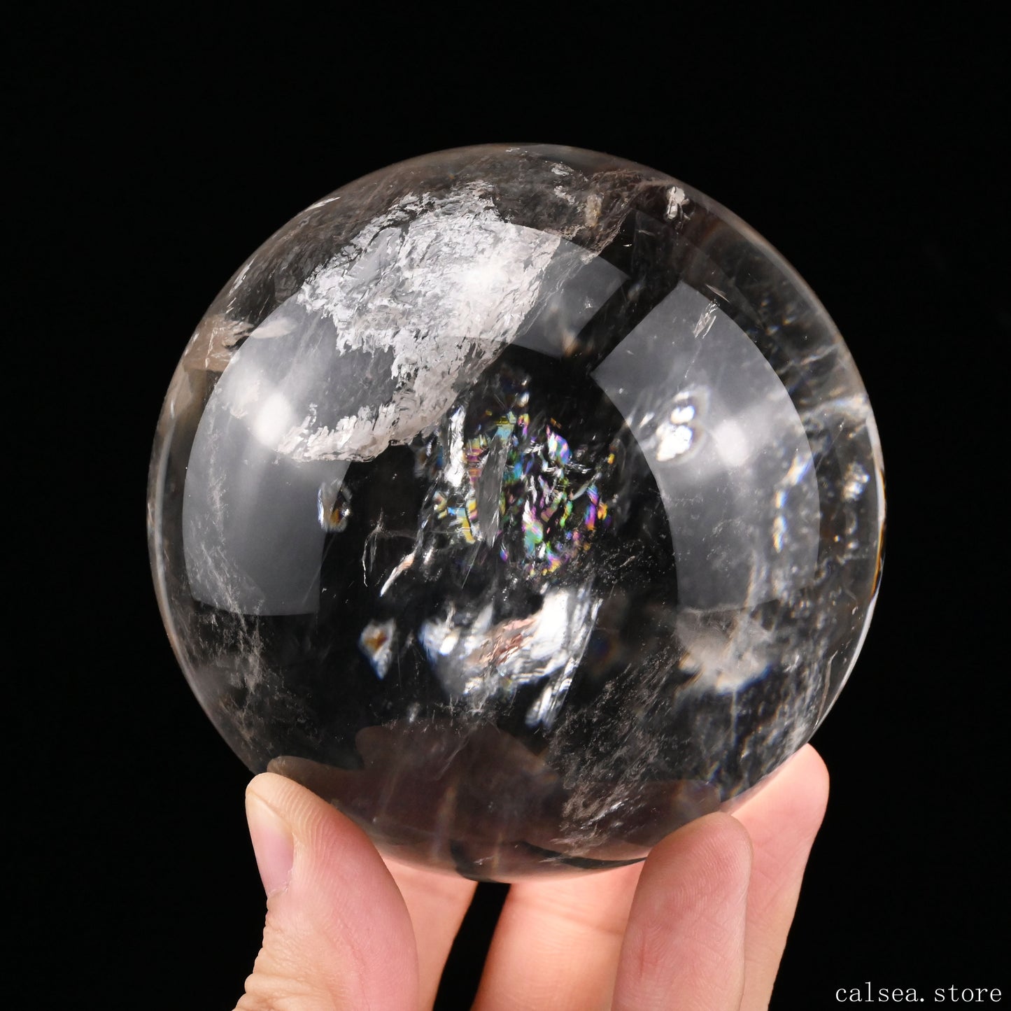 3.36'' Rainbow Clearquartz Sphere Crystal Healing Hand Carved Sphere/Ball