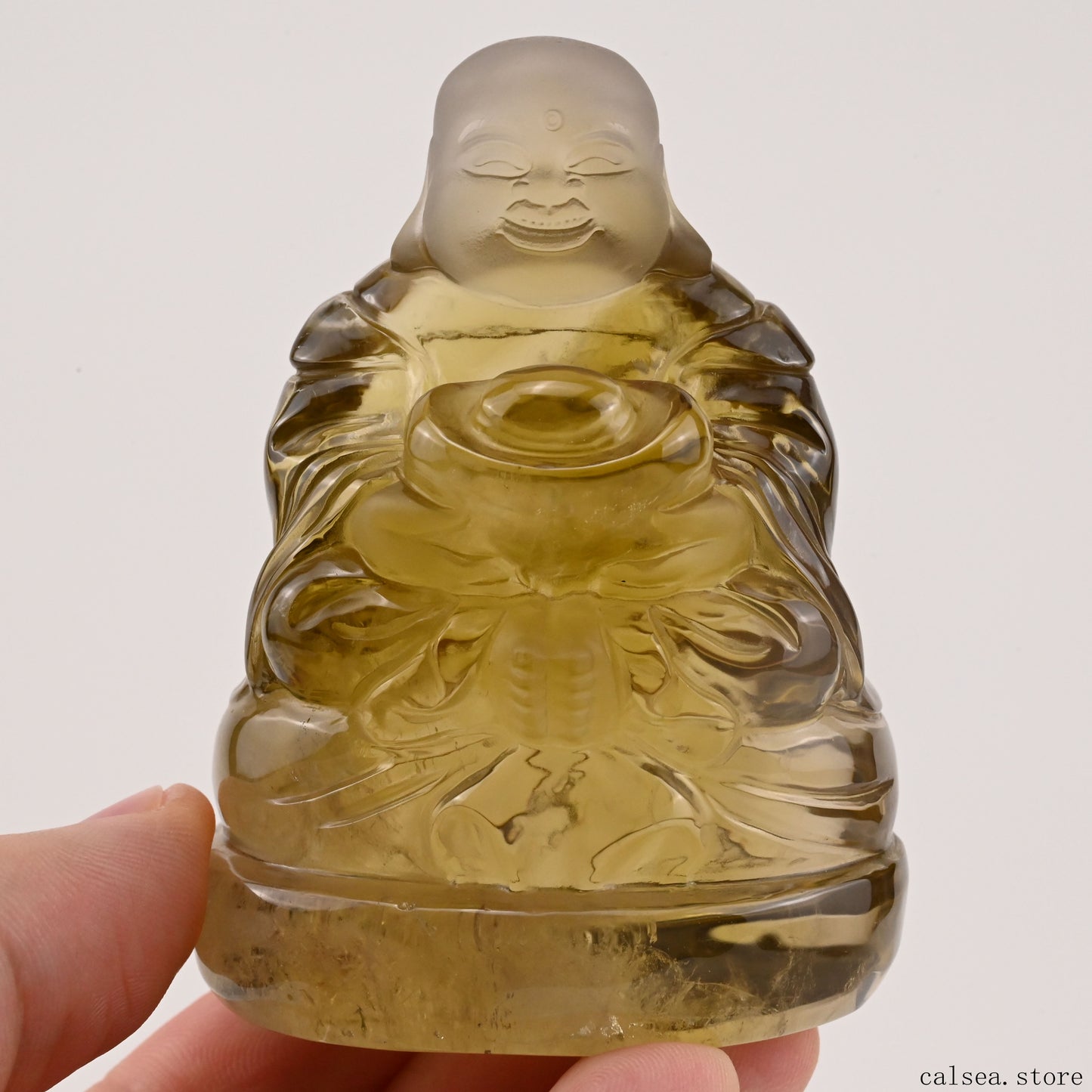 Citrine Ingot Smile Buddha Sculpture Crystal Healing Hand Carved