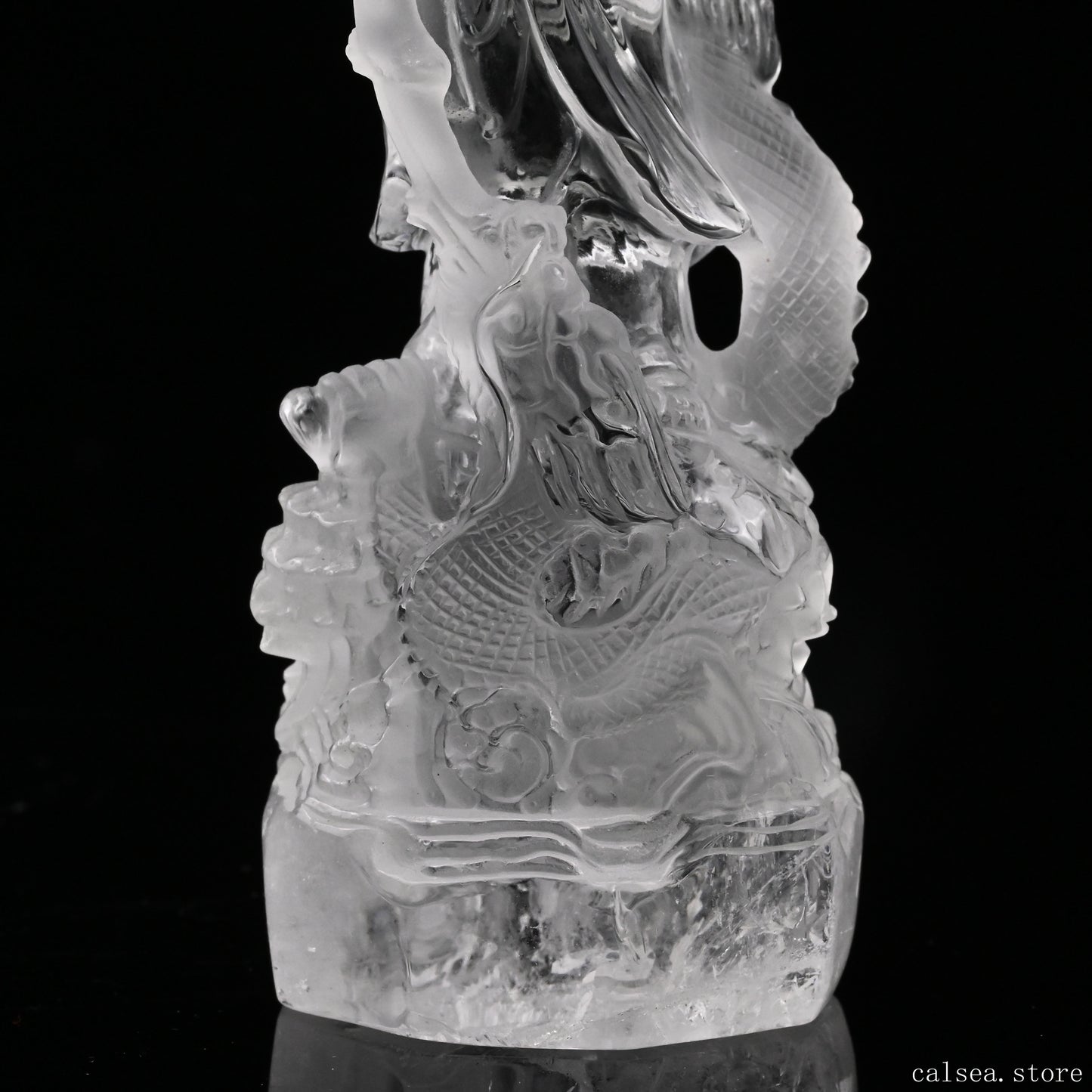 5.89'' Clearquartz GuanYin,Dragon Sculpture Crystal Healing Hand Carved