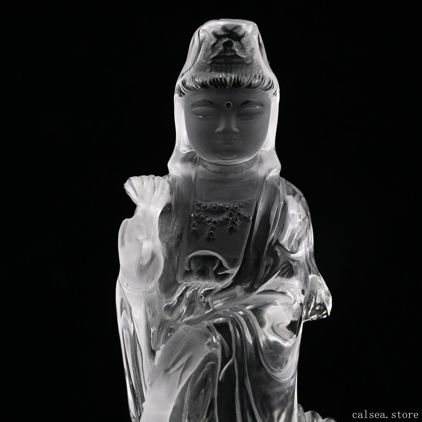 5.89'' Clearquartz GuanYin,Dragon Sculpture Crystal Healing Hand Carved