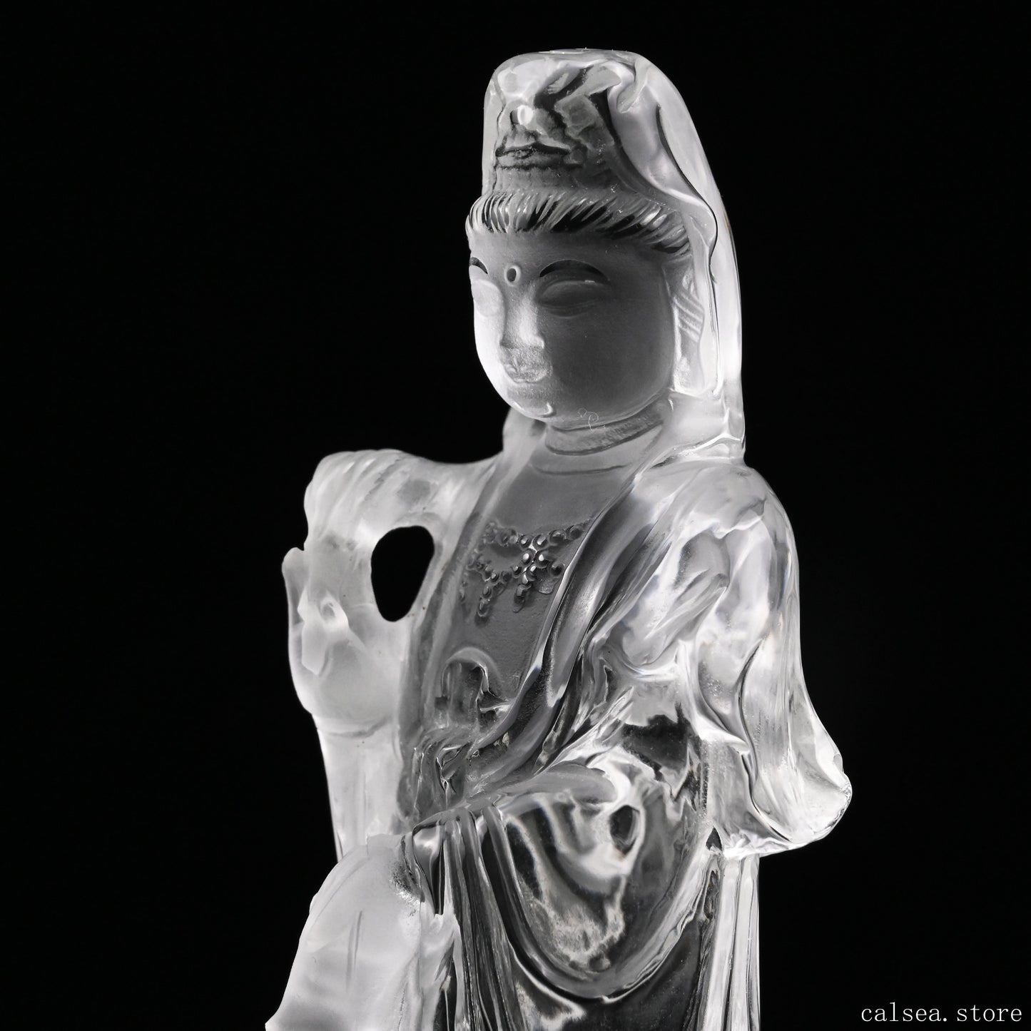 5.89'' Clearquartz GuanYin,Dragon Sculpture Crystal Healing Hand Carved